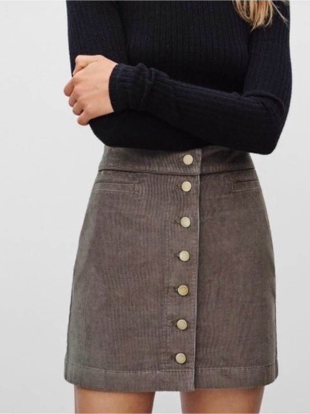 WILDRED FREE Karmen Corduroy Button-Front Mini Skirt